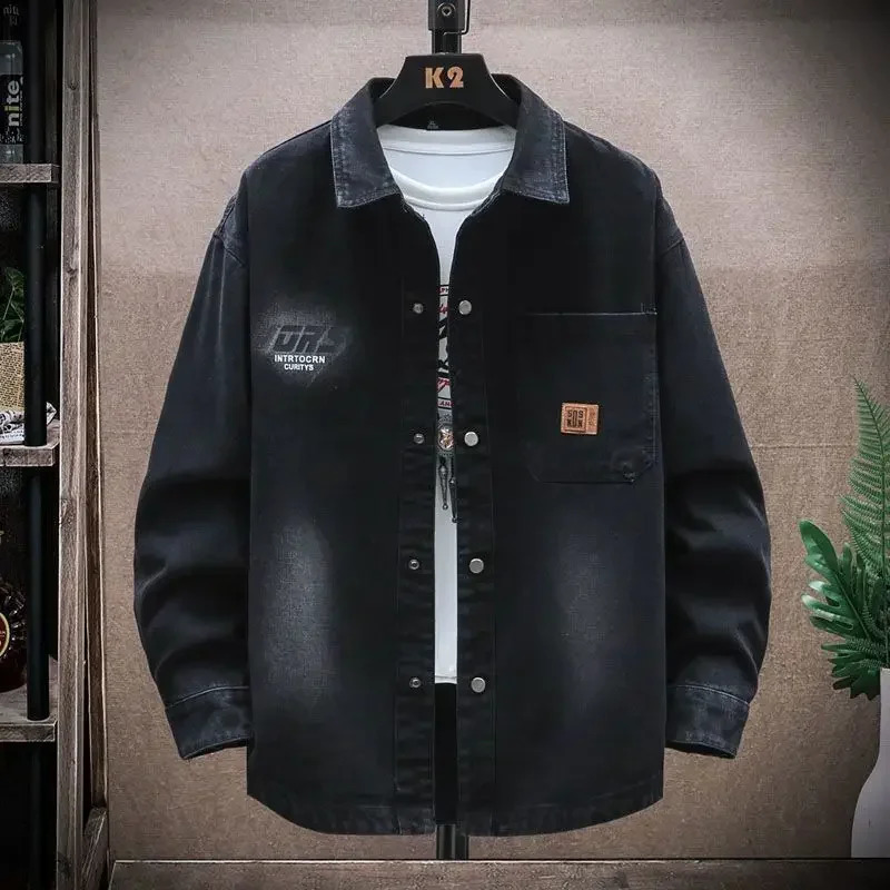 Mens denim jacket autumn black mens printed with Korean clothing price fashionable winter oversized G 240824