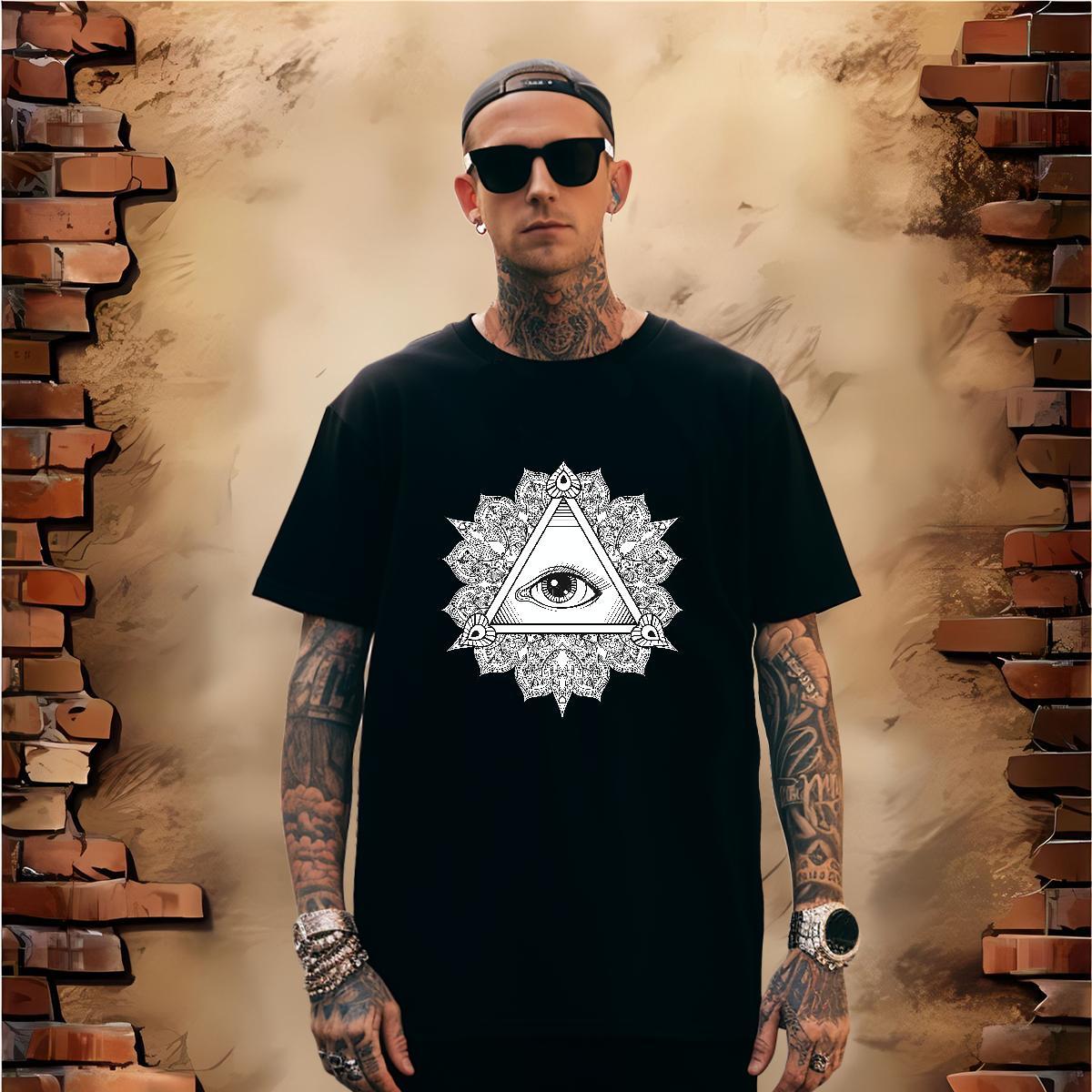 Cool T-Shirts for Men 230g 100% Cotton eye of the devil Beach Black White Round Neck Short Sleeve Men Tshirts Custom Tops Tees