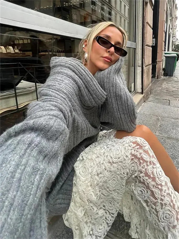 Tossy Off-Shoulder Solid Knit Sweater Women Casual Loose Long Sleeve Patchwork Oversized Sweater Slim Fashion Pullover Female 240824