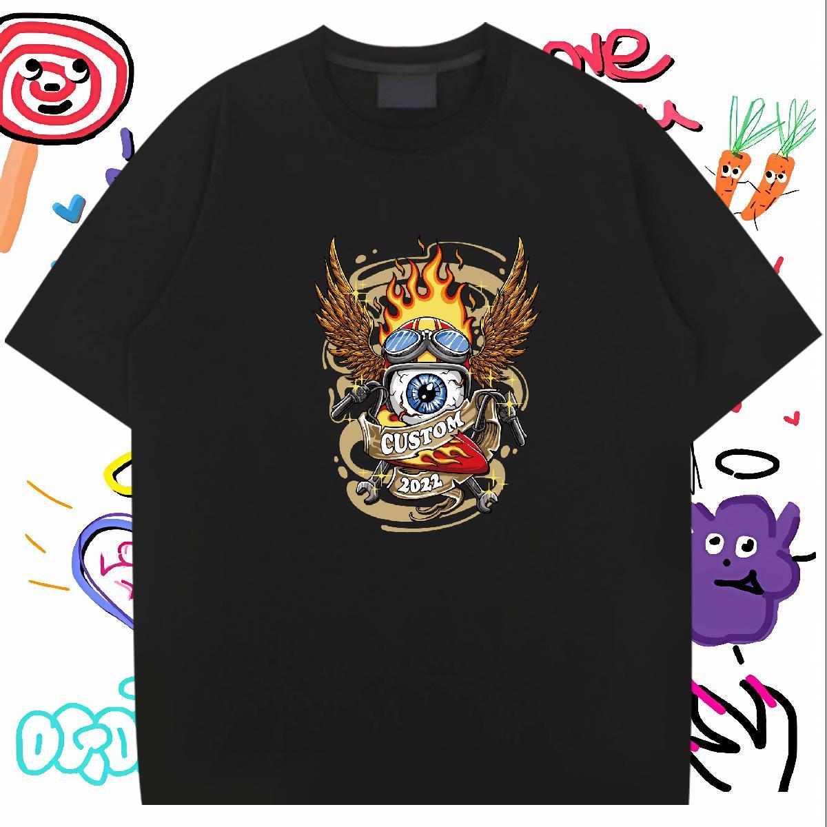 Cool T Shirts Men 230g 100% Cotton skull Hip Hop Street Floral Print Crew Neck Couples T Shirts New Tshirts