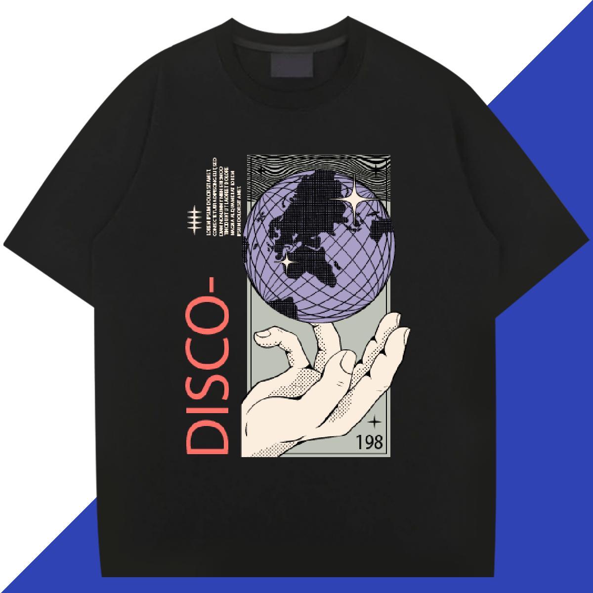 Soft Men T Shirts 230g Cotton disco Street Wear Custom Cartoon Breathable Short Sleeve Tshirts 2024 Polos
