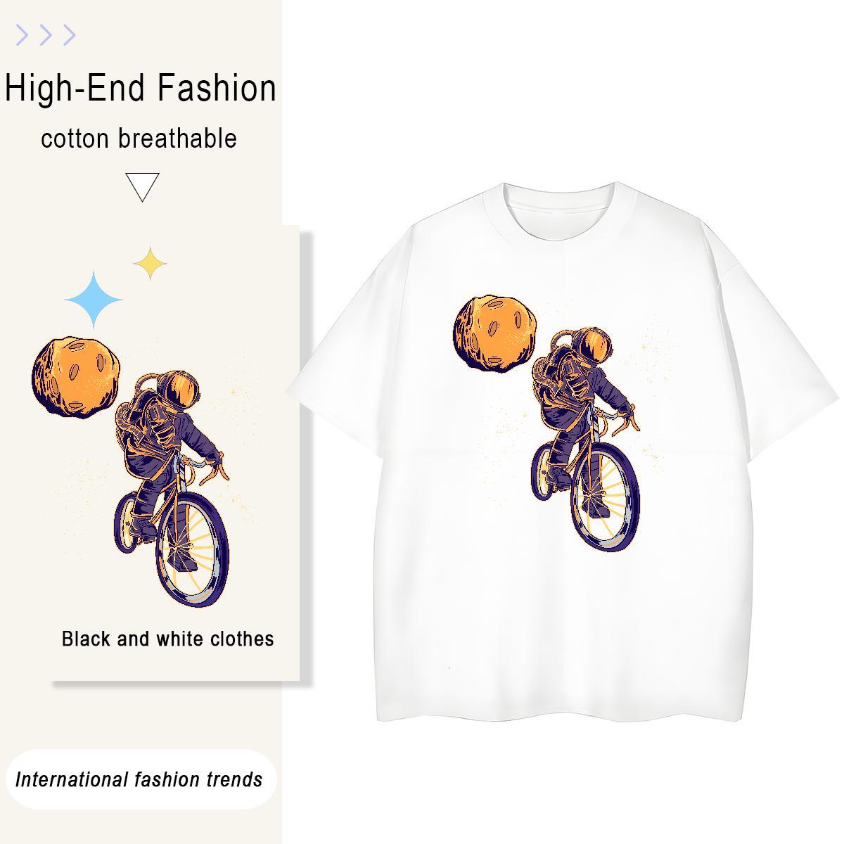 Loose Tshirt for Man Woman 100% Cotton 230g cosmonaut Street Wear Women T Shirts Short sleeve Soft Cartoon Anime Top Shirts