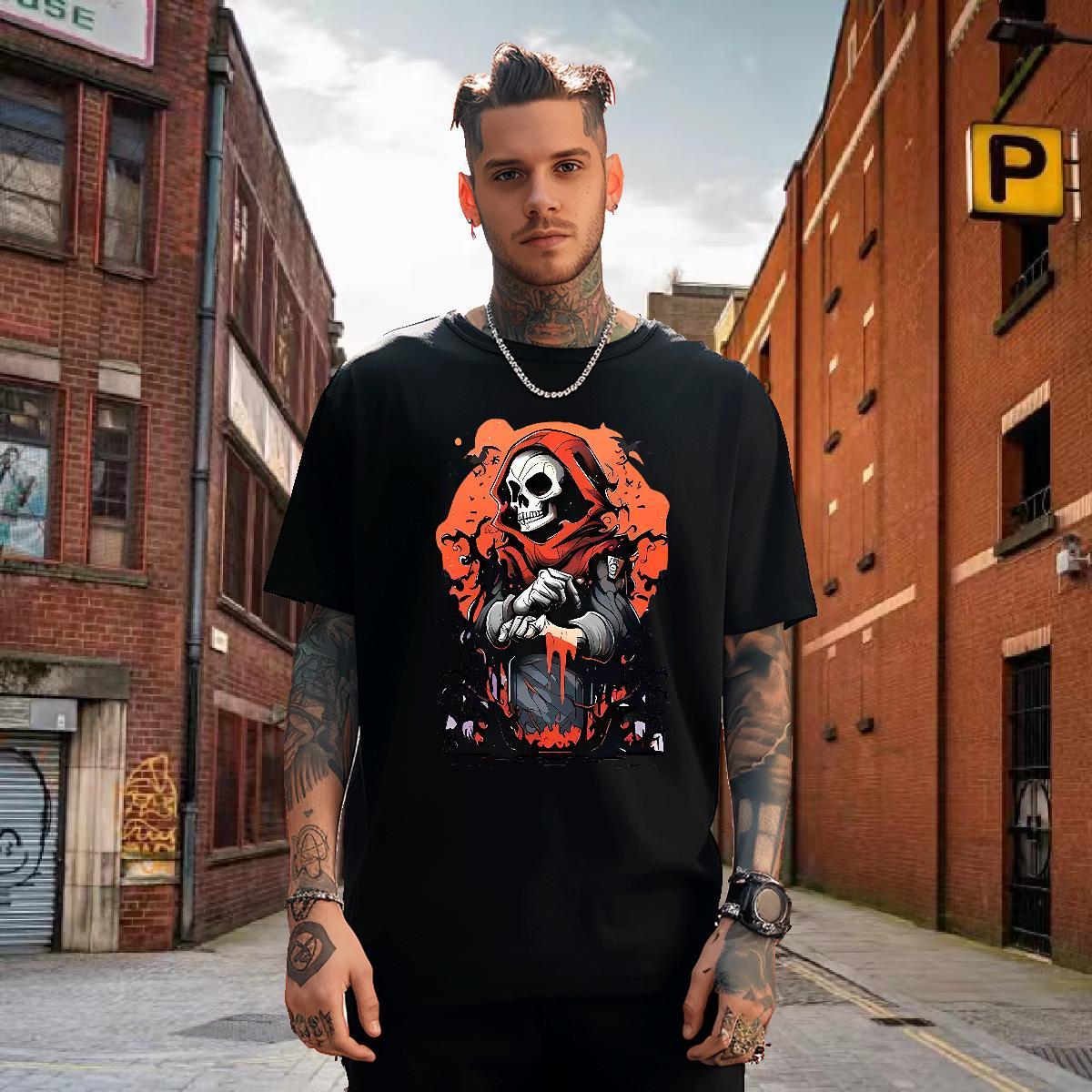 Wholesale T-Shirts 100% Cotton 230g skull Daily Outfit Custom Printing Breathable Crew Neck Mens Tshirts 2024 DIY Tee Shirt