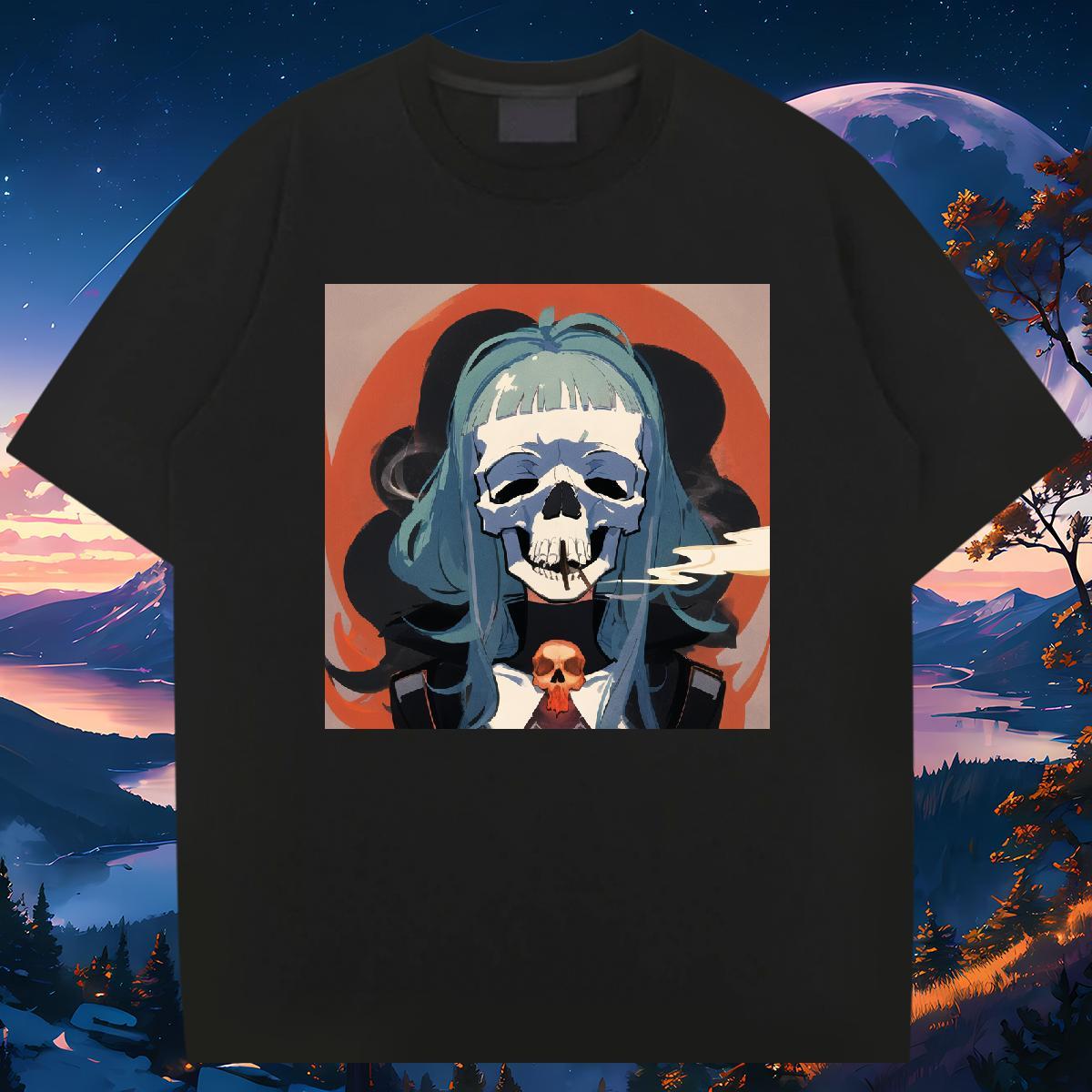 Soft T Shirts Men 230g Cotton skull Casual Oversized 3XL 4XL Breathable Crew Neck Men Tees Classic Tops Tees
