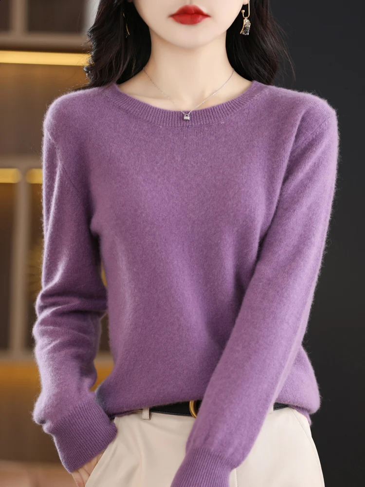 Women 100% Merino Wool Sweater O-Neck Long Sleeve Cashmere Knitwear Pullover Aliselect Fashion Autumn Winter Clothing Tops 240824