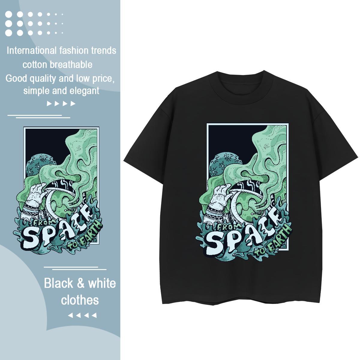 5A Couples T Shirts 230g 100% Cotton universe Home Outdoor T Shirts Women Round Neck Short Sleeve Skull Tops Shirt