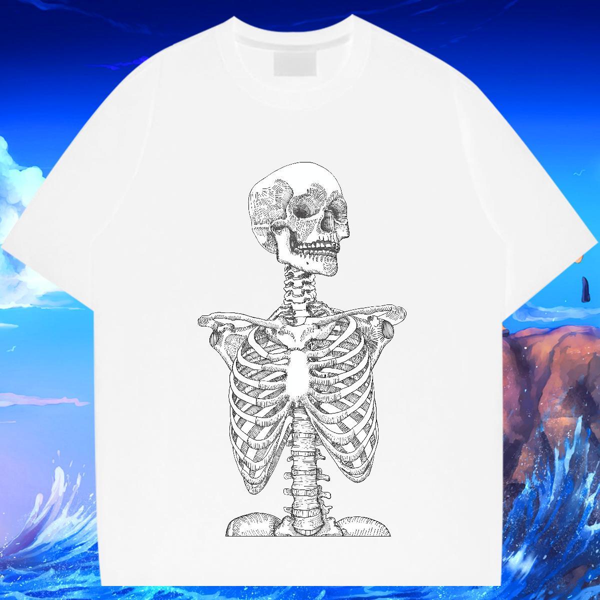 TOP Quality T-Shirts for Men 230g Pure Cotton skull Hip Hop Cartoon Print Breathable Short Sleeve Couples T Shirts Factory Direct Wear