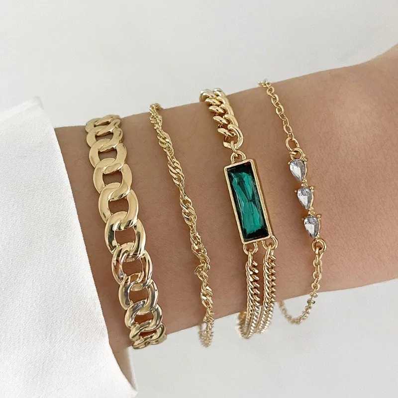 7 Simple Mtilayer Gold Green Water Diamond Bracelet Set Fahsion Serpentine Zircon Bracelet X241106