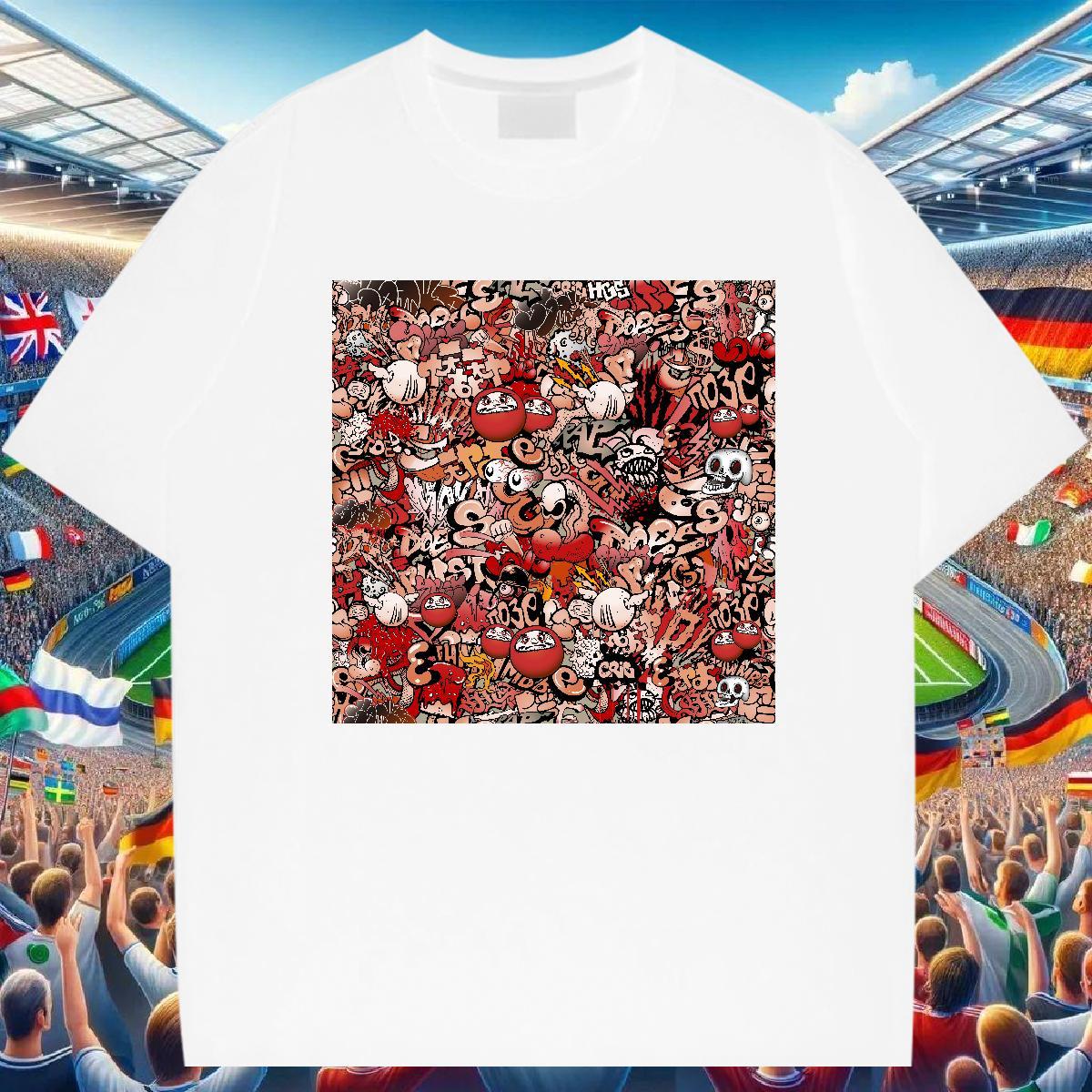 Wholesale T-Shirts 100% Cotton 230g skull Street Cartoon Print Short Sleeve O-Neck Men Tees Fashion Top Tees