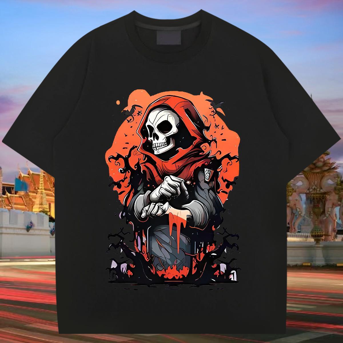 Popular T Shirts Men 100% Cotton 230g skull Hip Hop Street Oversized Round Neck Short Sleeve Mens Tshirts Stylist Tops