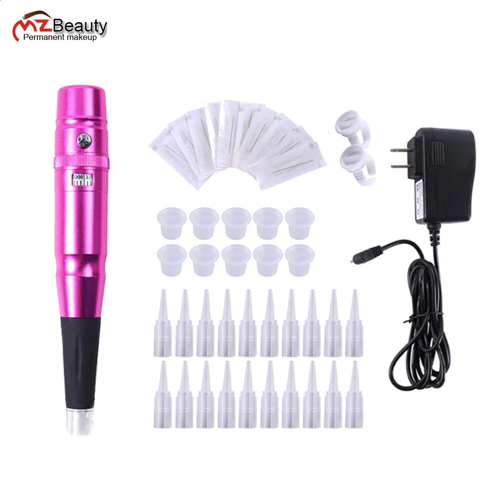 anent Makeup Machine Rotating Tattoo Machine Pen Half PMU Pen Eyebrow and Lip Perforation Gun Tattoo Bead Supplies Kit 240823