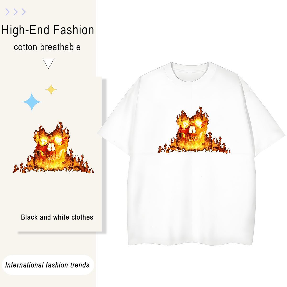 Wholesale T Shirts Men 230g 100% Cotton skull Casual Cartoon Printing L-4XL Short Sleeve Soft Couples T Shirts Custom Tops Tees