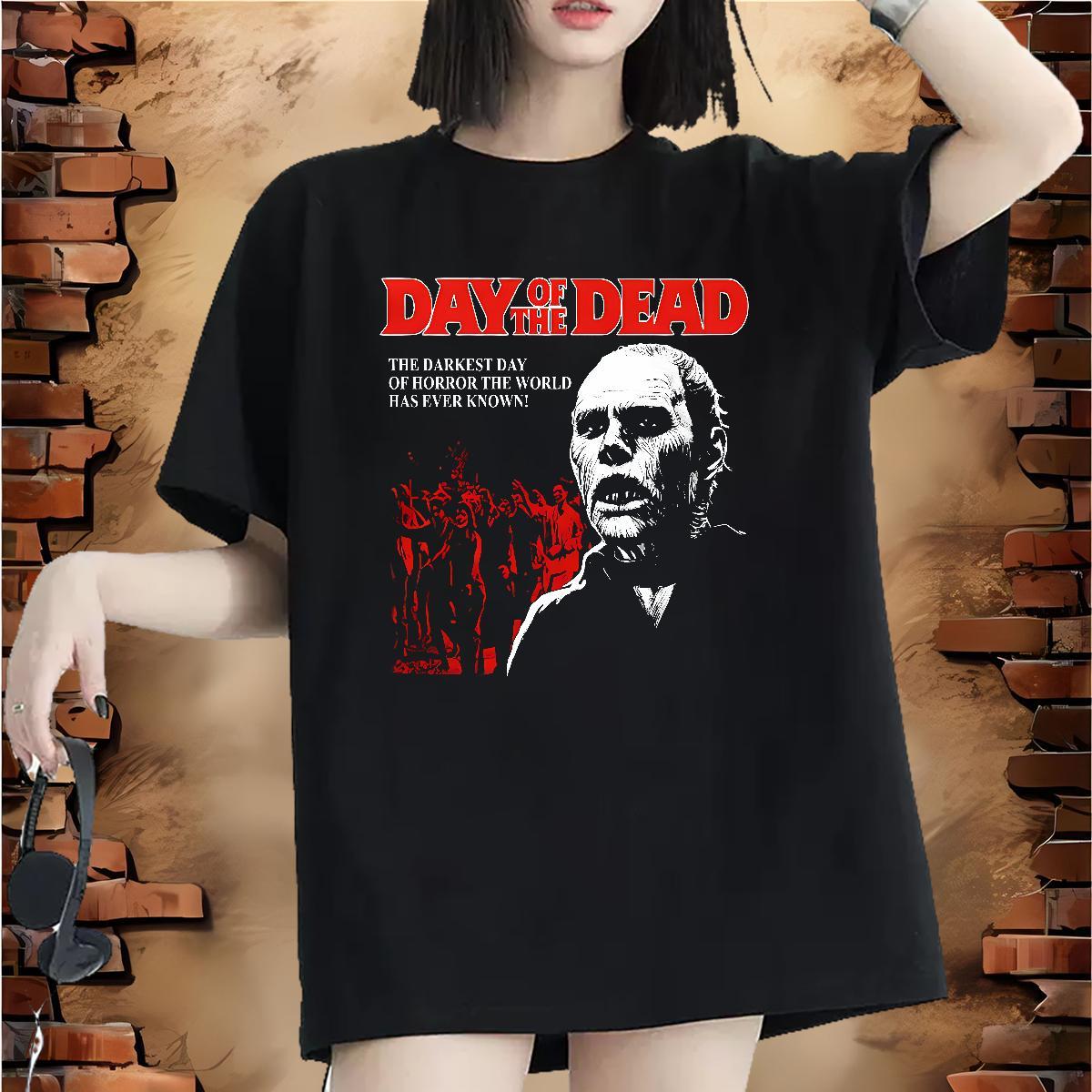 Loose Lady T shirt 100% Cotton 230g scary Daily Wear T-Shirts for Women Breathable Short Sleeve Graphic Tees Shirts