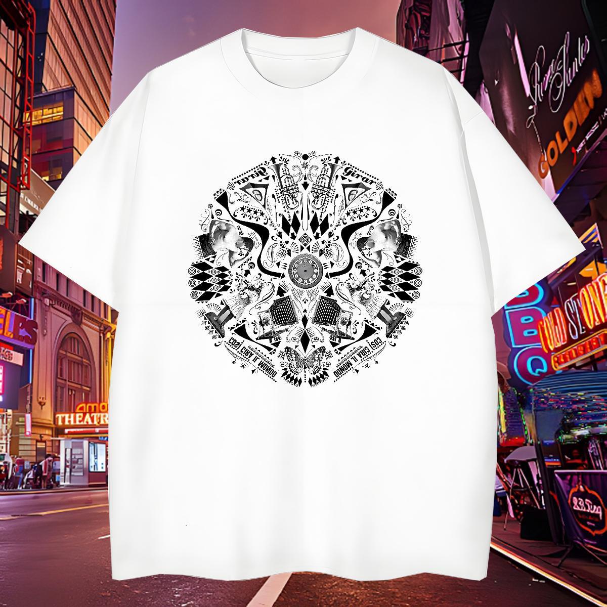 Brand T-Shirts for Men 100% Cotton 230g eye of the devil Hip Hop Skull Breathable Short Sleeve Tshirt for Man Woman 2024 Wear