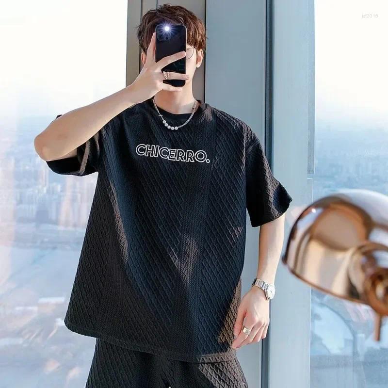 Trendy Summer T-shirt Set Casual Sports Short Sleeves 2-piece Fashionable Male Matching Clothes Stylish