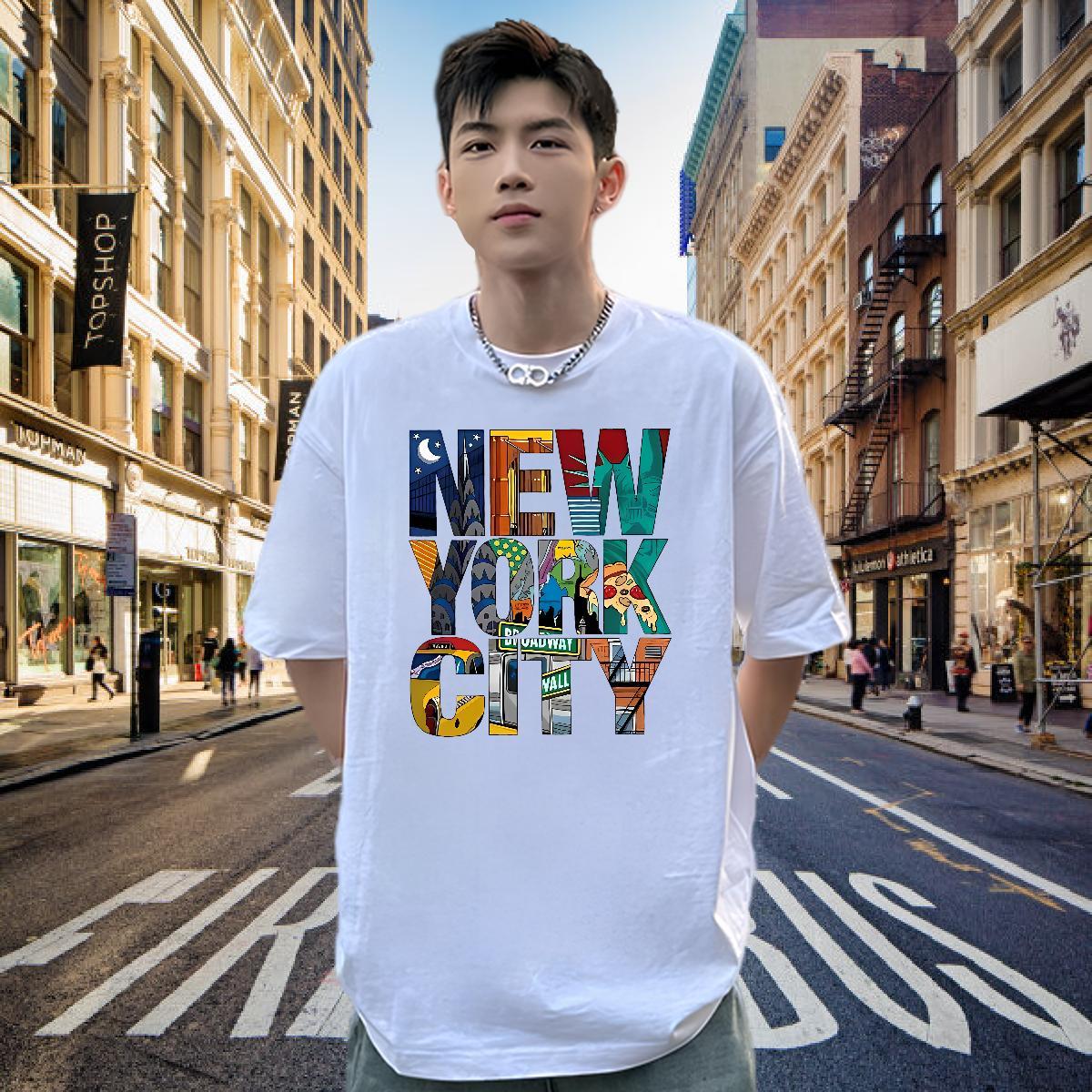 Loose Fit T-Shirts 230g Pure Cotton New York Sport Oversized 4XL Breathable Soft Mens Tshirts Fashion Tee Shirt