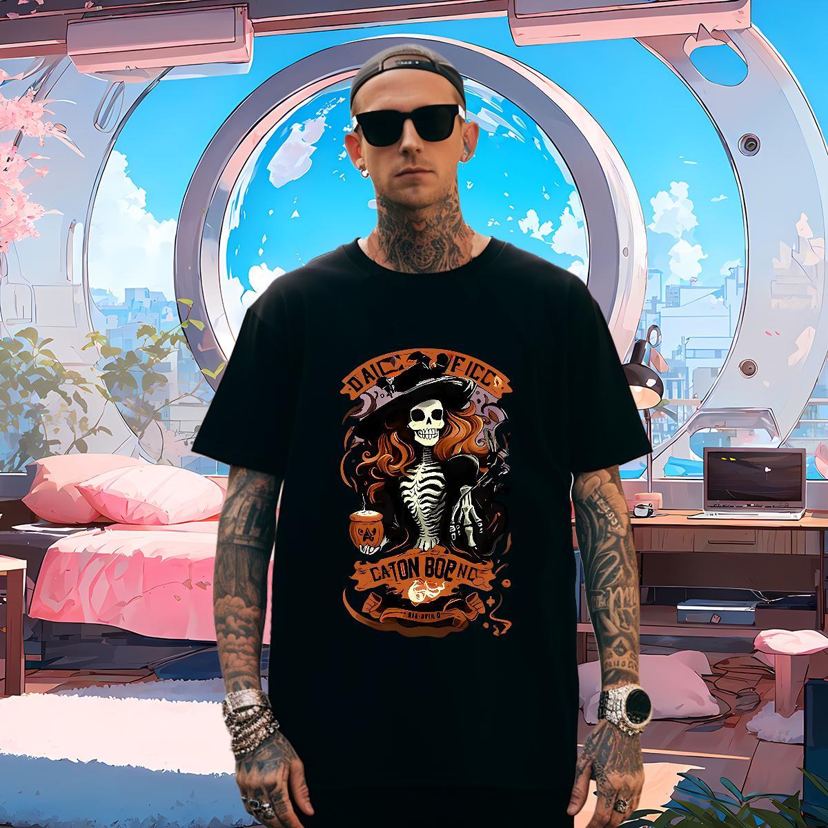 Loose T-Shirts for Men 230g 100% Cotton skull Hip Hop DIY Breathable Tshirts Fashion Designer Wear
