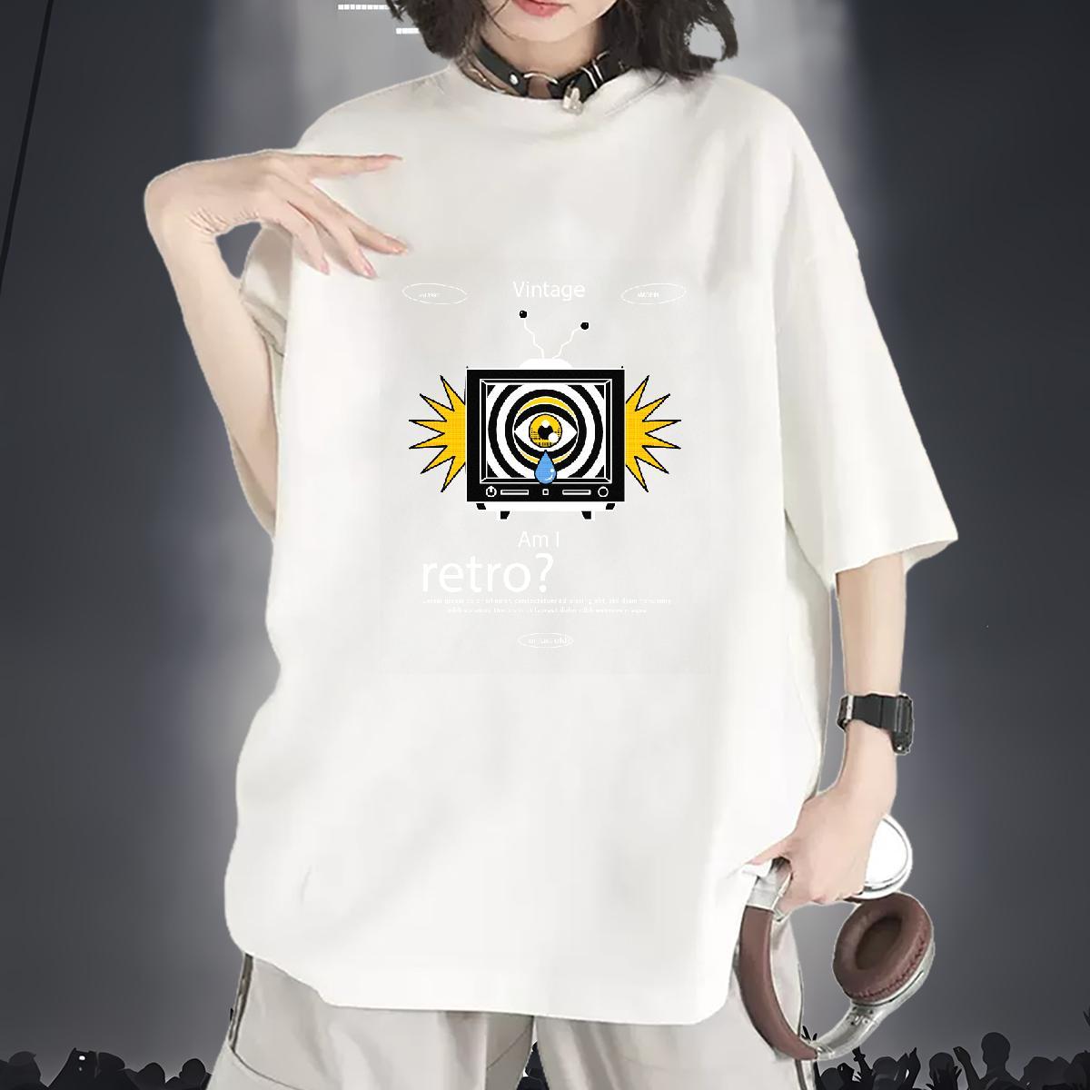 Nice Woman Tshirt 100% Cotton 230g watching Hip Hop Street Woman T Shirts Comfortable Cartoon Floral Printing Clothes Shirt