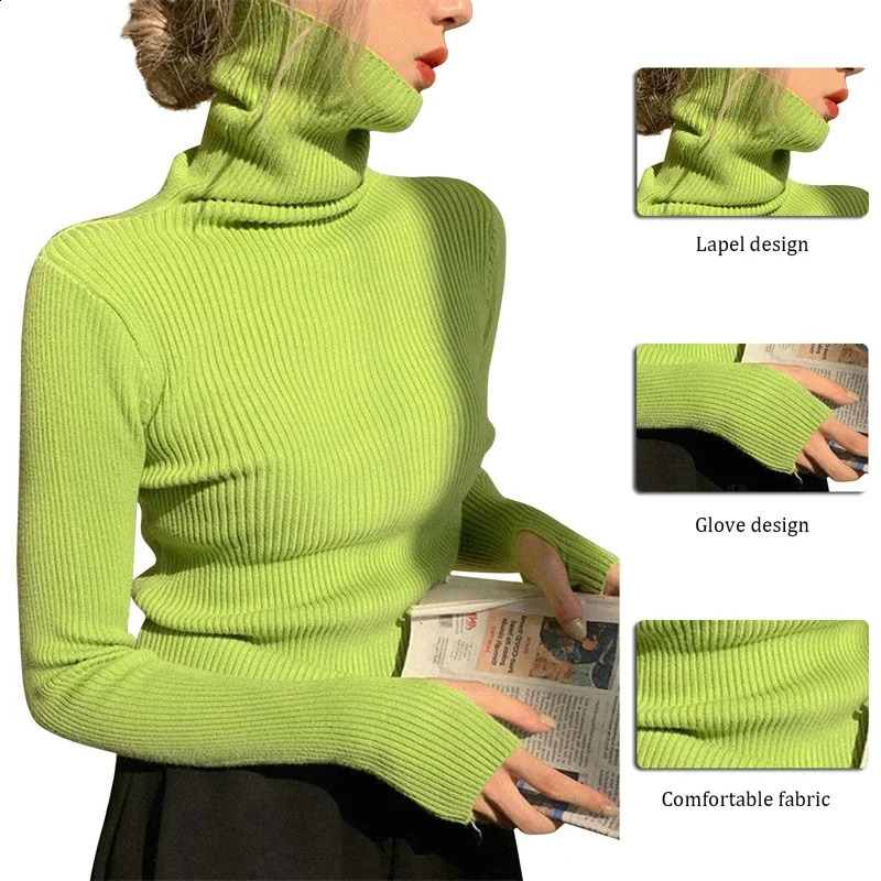 Knitted Sweater Women Korean Version Turtleneck Sweater Winter Solid Color Pullover Slimming Interior Lapping Warm Basic Tops 240824