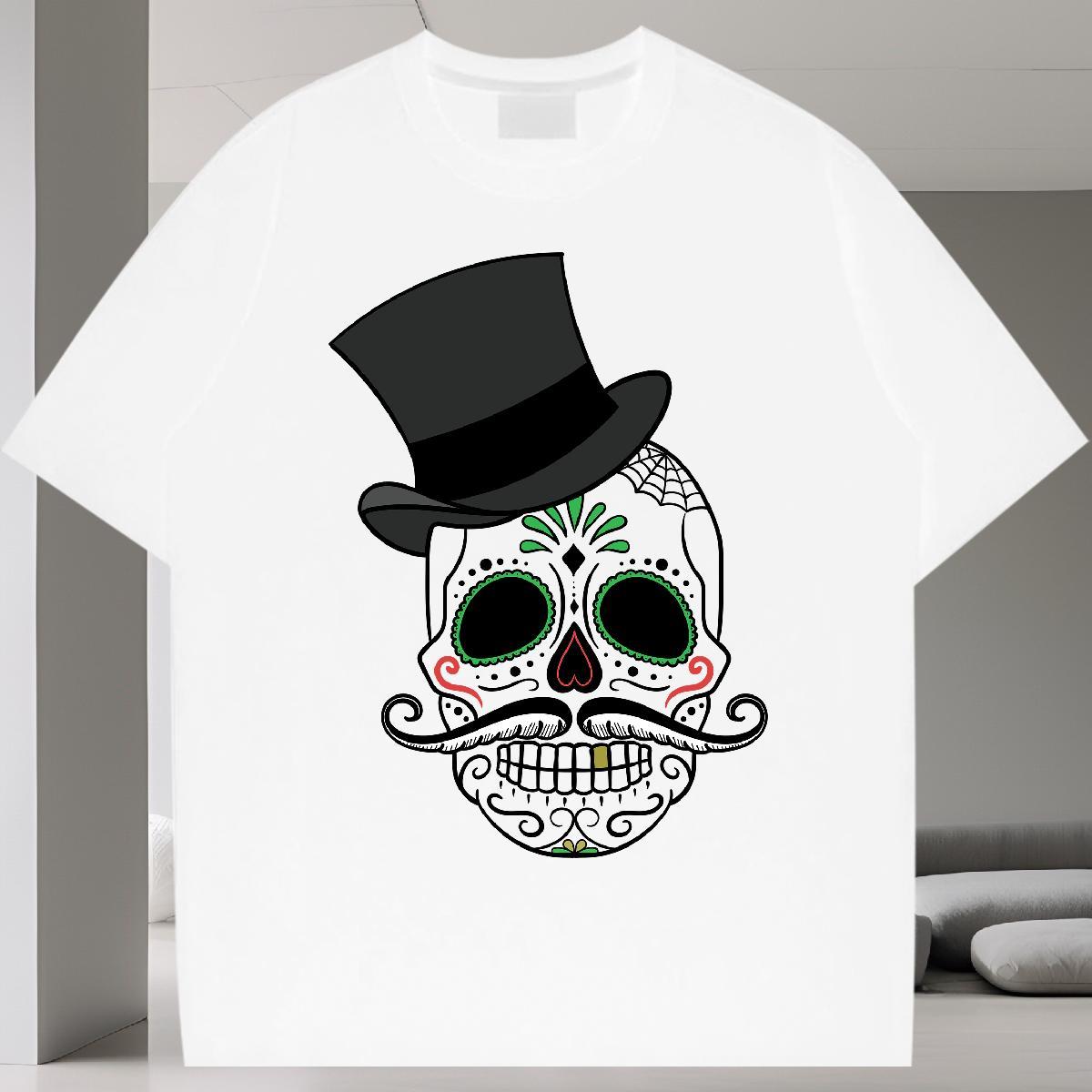 Free Shipping T Shirts Men 230g Pure Cotton skull Home Outdoor Cartoon Print Crew Neck Breathable Couples T Shirts Fashion Design Wear