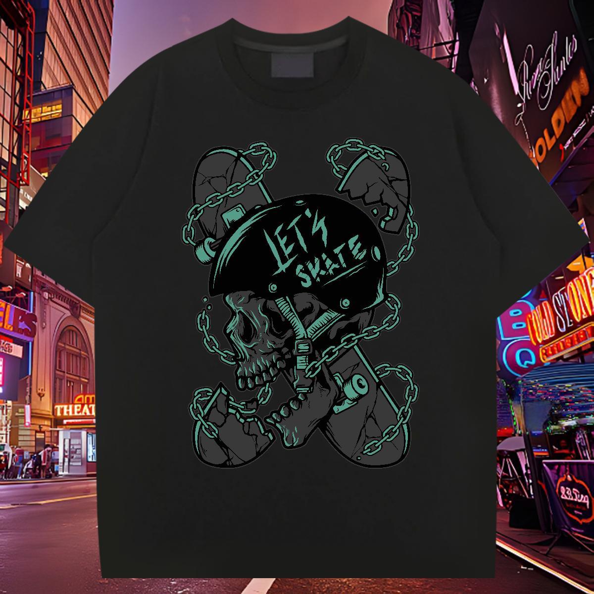 Cool T Shirt For Man 230g 100% Cotton skull Sports Casual Black Oversized Round Neck Short Sleeve Men Clothes T-Shirt Factory Direct Polos