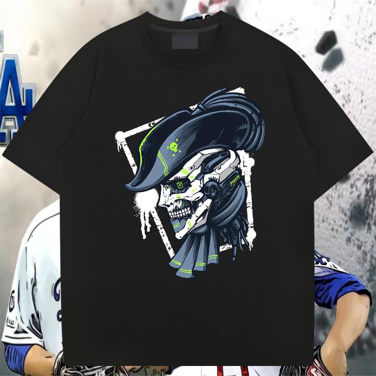 Wholesale T-Shirts for Men 230g Pure Cotton skull Hip Hop Plus Size Cartoon Breathable Crew Neck Tshirt for Man Woman Classic Clothes