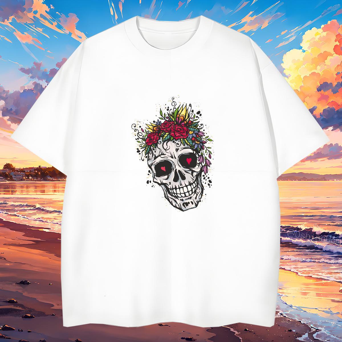 Free Shipping T-Shirts for Men 230g 100% Cotton skull Sport Custom Printing Breathable Mens Tshirts Brand Tops