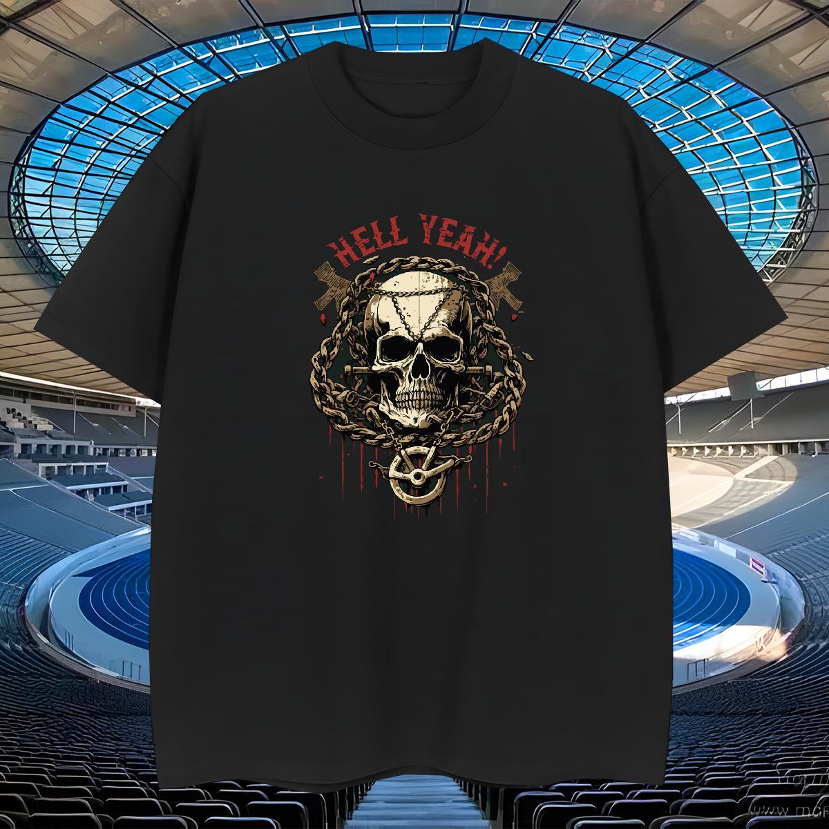 Comfortable T Shirts Men 230g Pure Cotton skull Hip Hop Street Customized Print Round Neck Short Sleeve Tshirts 2024 DIY Tops