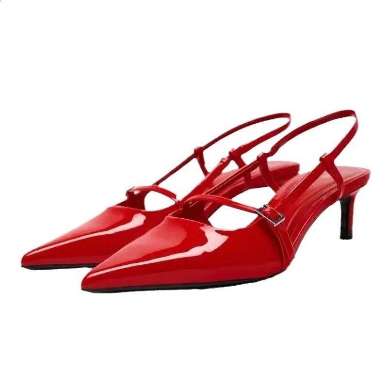Patent Leather Womens Sandals Sexy Point Toe Strap Buckle Summer Strap Large High Heels Shoes 240823
