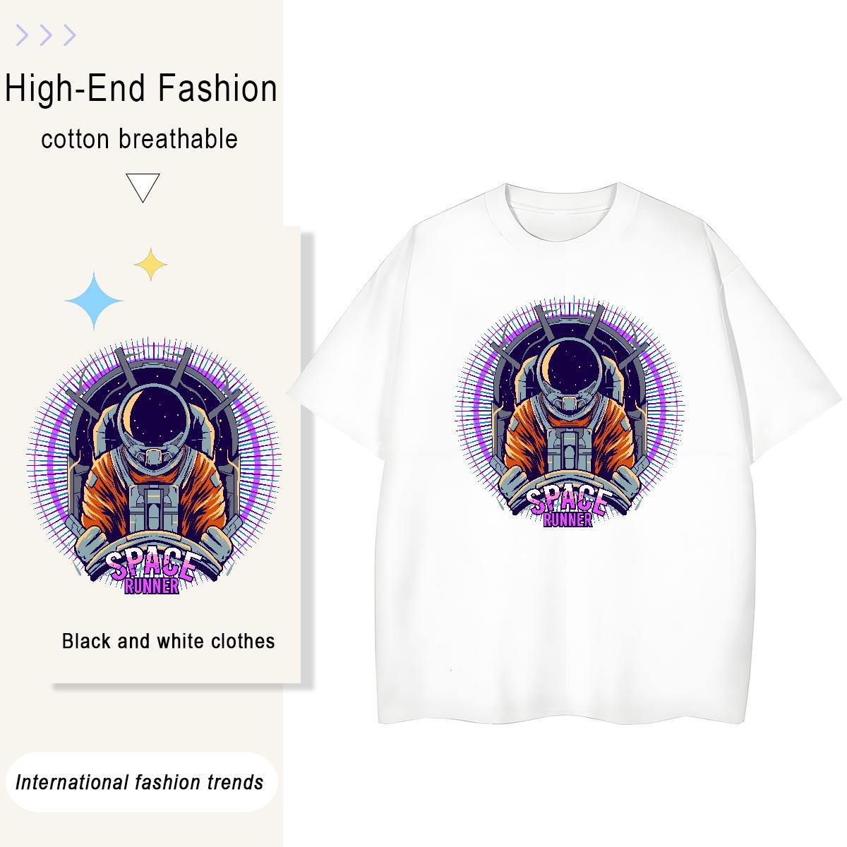 Free Shipping Couples T Shirts 230g Cotton cosmonaut Hip Hop Womens T Shirts Crew Neck Breathable Cartoon Anime Top Shirts