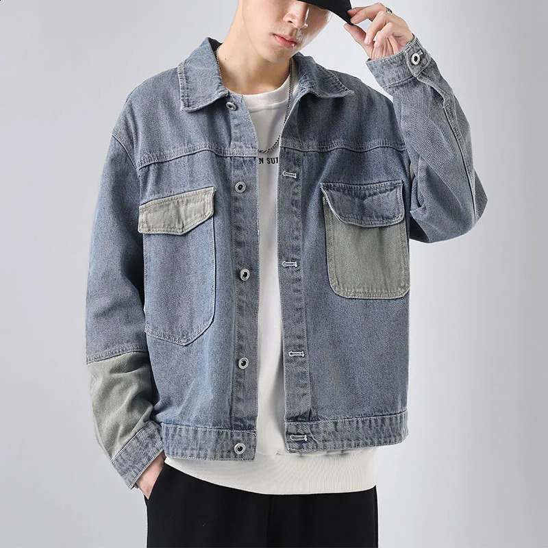 autumn mens casual plus size denim jacket Korean street clothing windproof outerwear 240824