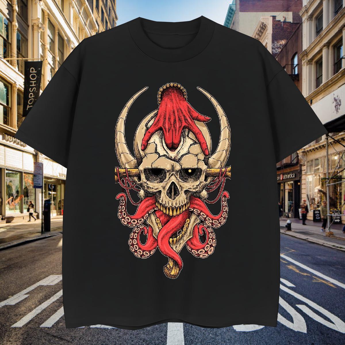 Unisex Men T Shirts 230g Cotton skull Street DIY Printed Breathable Crew Neck Tshirts 2024 Tops Tees
