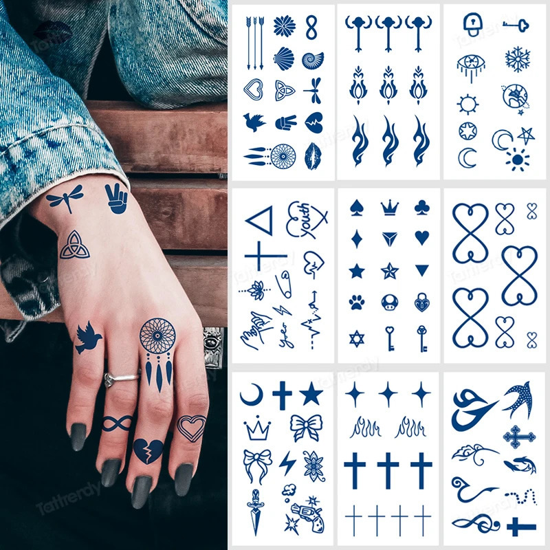 10 pieces/batch semi anent temporary tattoo stickers herbal juice ink long-lasting hand and finger small size tattoo waterproof stickers 240823