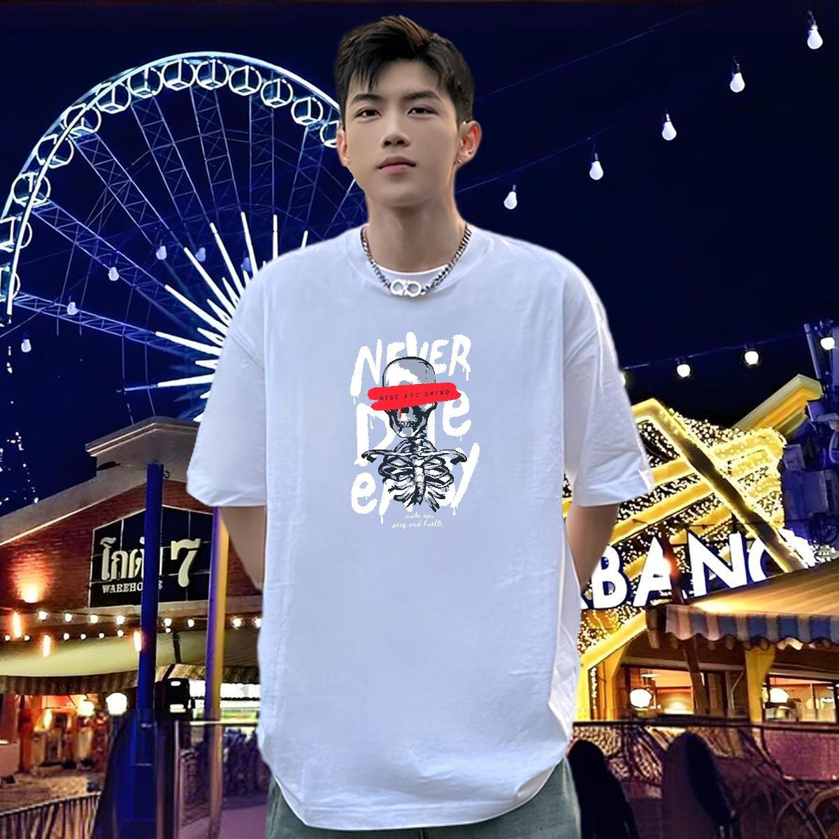 TOP Quality T-Shirts 100% Cotton 230g skull Summer Casual Oversized 3XL 4XL Breathable Short Sleeve Men Tops Tees Custom Tshirts