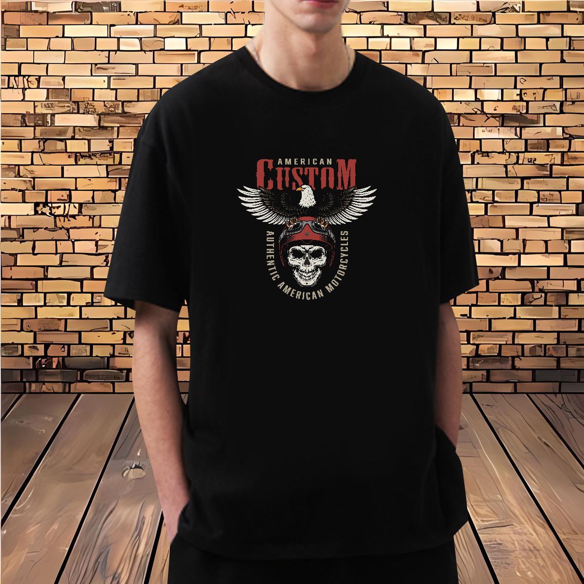 Unisex Man T Shirts 230g Cotton skull Daily Outfit Asian Size Breathable Short Sleeve Men Tees Fashion Design Clothes