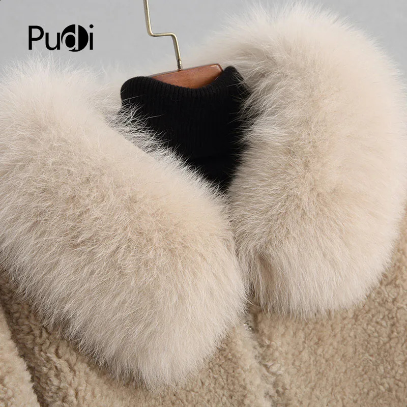 PUDI A18103 Womens Winter Wool Warmth Genuine Fox Fur Coat Long 240824