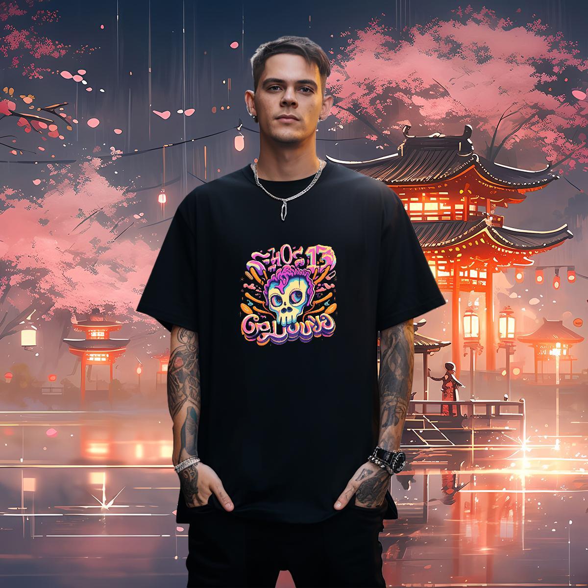 Classic Men T Shirts 230g 100% Cotton skull Daily Outfit DIY Logo Oversized Breathable Short Sleeve Men Tops Tees Designer Top Tees