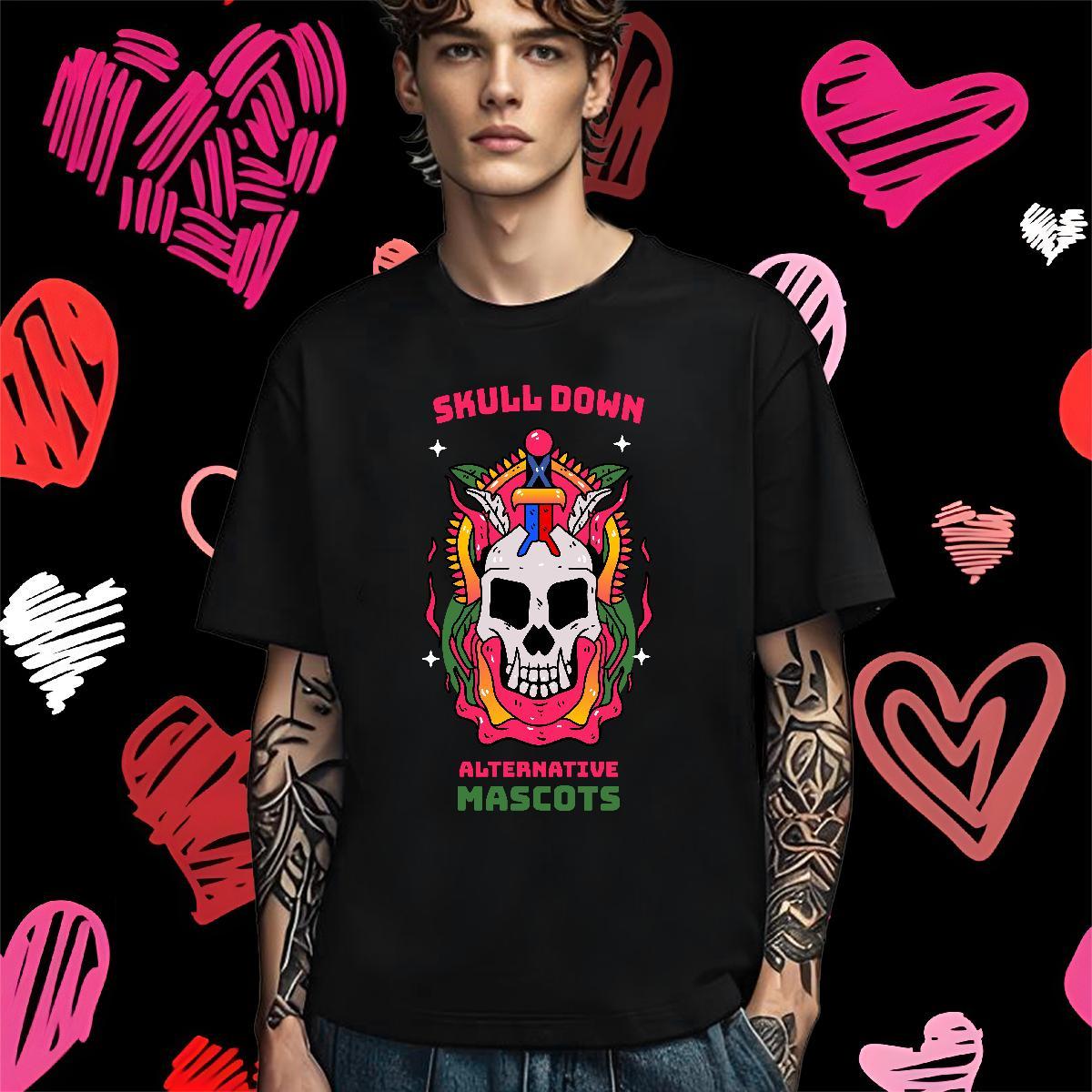 Designer T Shirt For Man 230g Pure Cotton skull Street Casual Black Oversized O-Neck Short Sleeve Tshirts Custom Tee Shirt