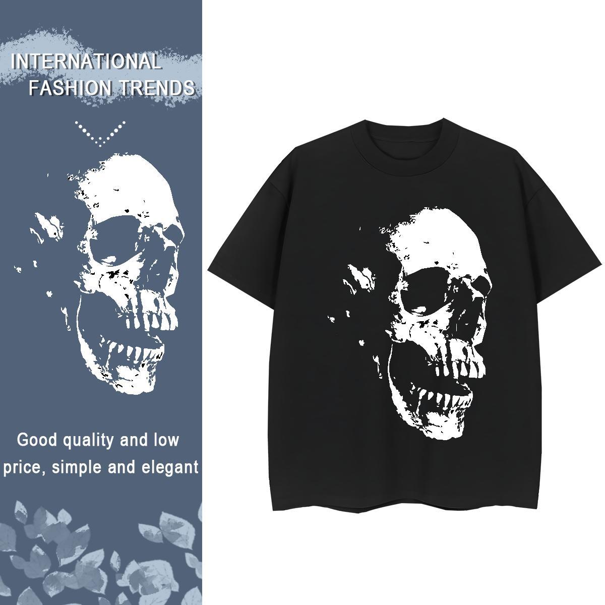 High Quality T Shirts Men 230g Pure Cotton skull Casual Oversized 4XL Breathable Crew Neck Men Clothes T-Shirt Wholesale Tops Shirt