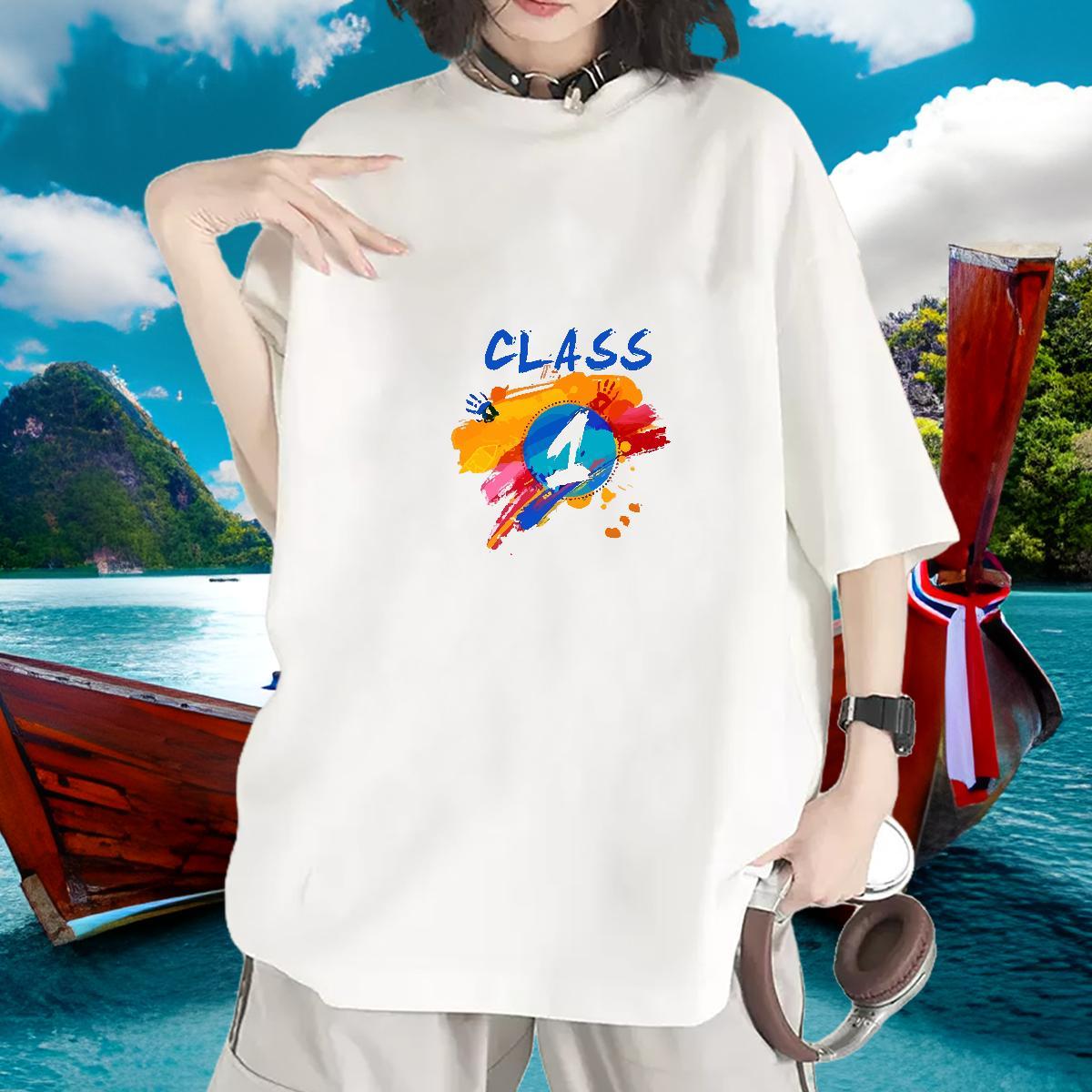 5A Woman Tshirt 230g 100% Cotton letter Street Casual T shirt Breathable Short Sleeve Cartoon Printing L-4XL Top Tees