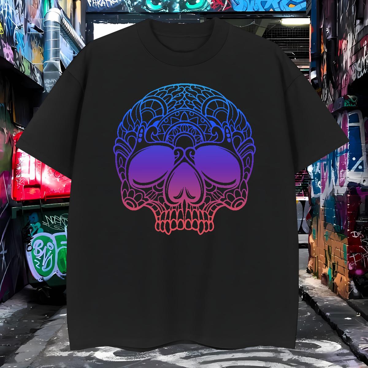 TOP Quality Men T Shirts 230g 100% Cotton skull Casual Beach Oversized Round Neck Short Sleeve Couples T Shirts Classic Top Tees