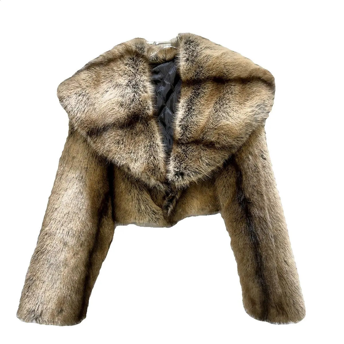 PREPOMP Winter Eco friendly Artificial Fur Collar Cotton Lined Jacket Womens Thick Khaki Warm Short Coat GM507 240824
