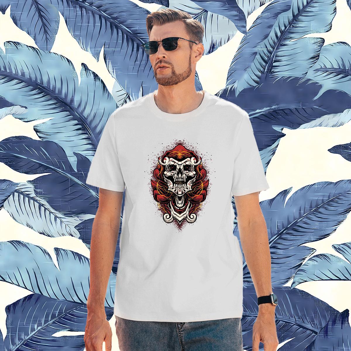 Free Shipping T-Shirts 230g 100% Cotton skull Daily Wear Asian Size Breathable Crew Neck Mens Tshirts DIY Polos