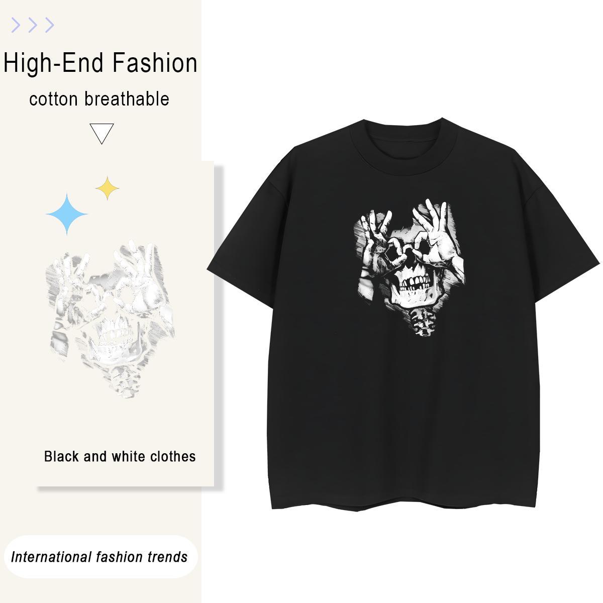 Brand Men T Shirts 100% Cotton 230g skull High Street Hip Hop Oversized Breathable Soft Tshirt for Man Woman Classic Top Tees