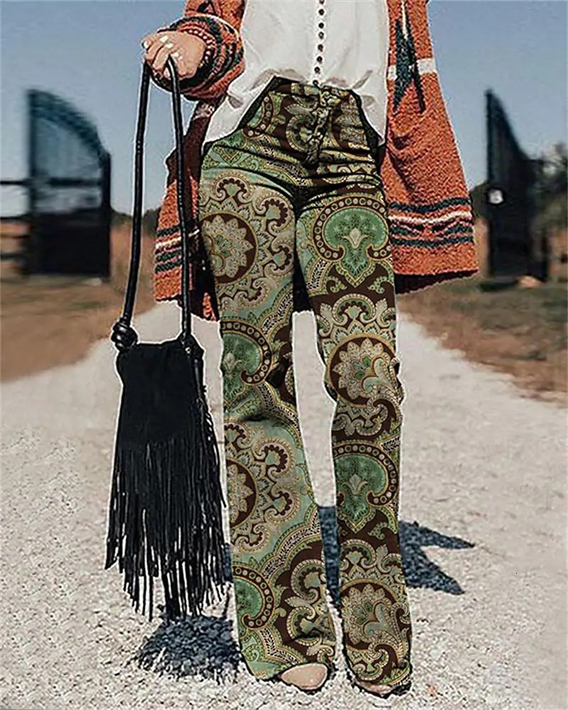 New Womens Pants 3d Printed Wide Leg Pants Loose Casual Pants with Side Pockets Flared Pants
