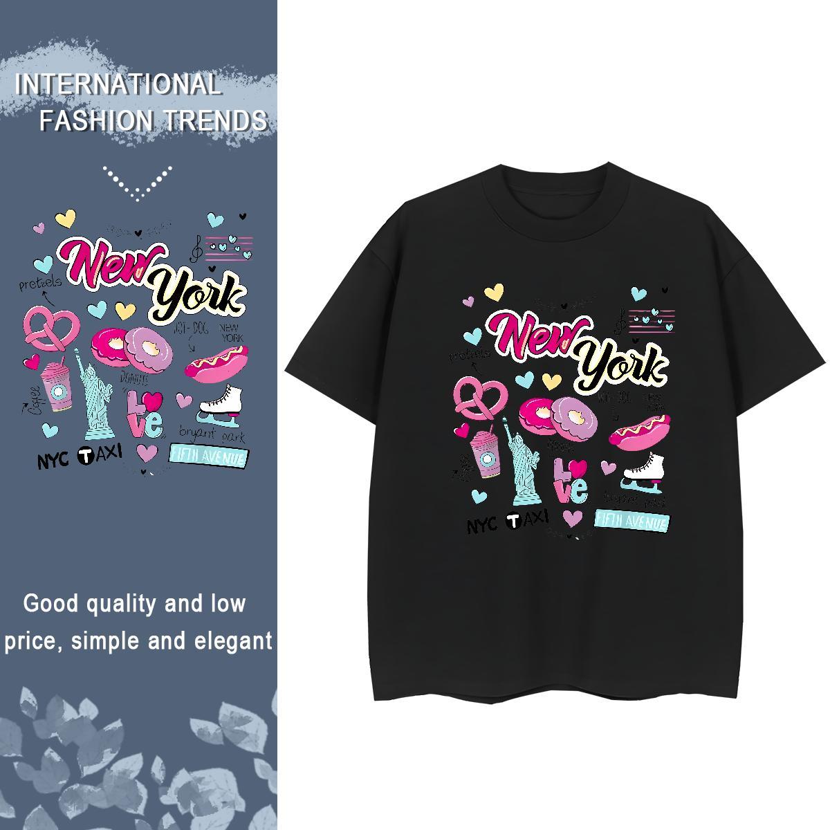 Loose fit Woman Tshirt 230g Pure Cotton New York Summer Casual Woman T Shirts Breathable Cartoon Printing L-4XL Clothings