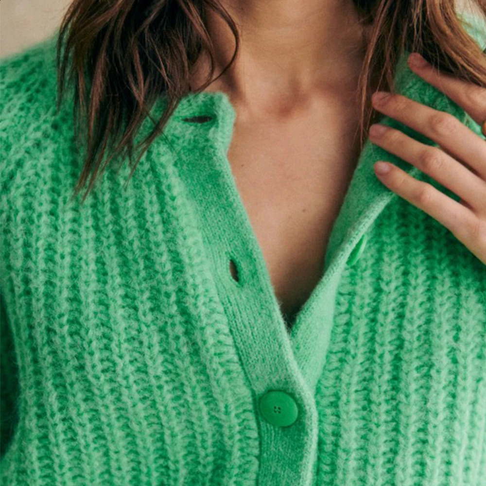 Casual Solid Knitted Cardigan For Women Oneck Long Sleeve Single Breasted Loose Soft Sweater 2024 Autumn Lady Tops Knitwear 240824