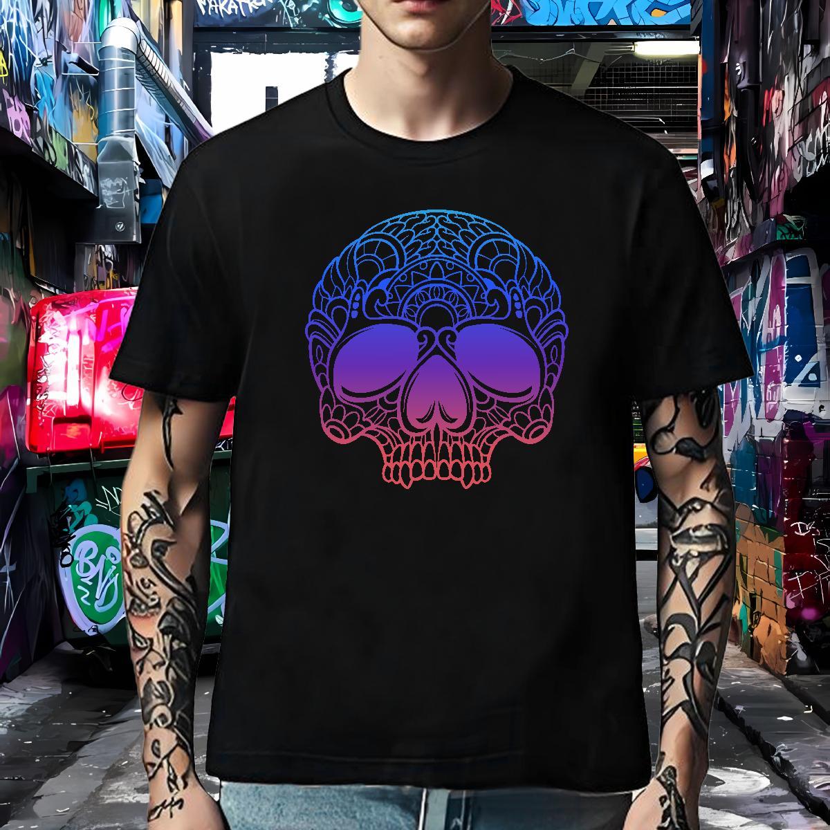 TOP Quality Men T Shirts 230g 100% Cotton skull Casual Beach Oversized Round Neck Short Sleeve Couples T Shirts Classic Top Tees