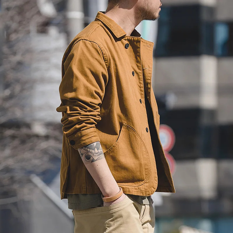 Maden Workwear French Vintage Jacket Ginger Yellow Amekaji Casual Hunting Jackets Mens Autumn MultiPocket Coat Outwear 240824