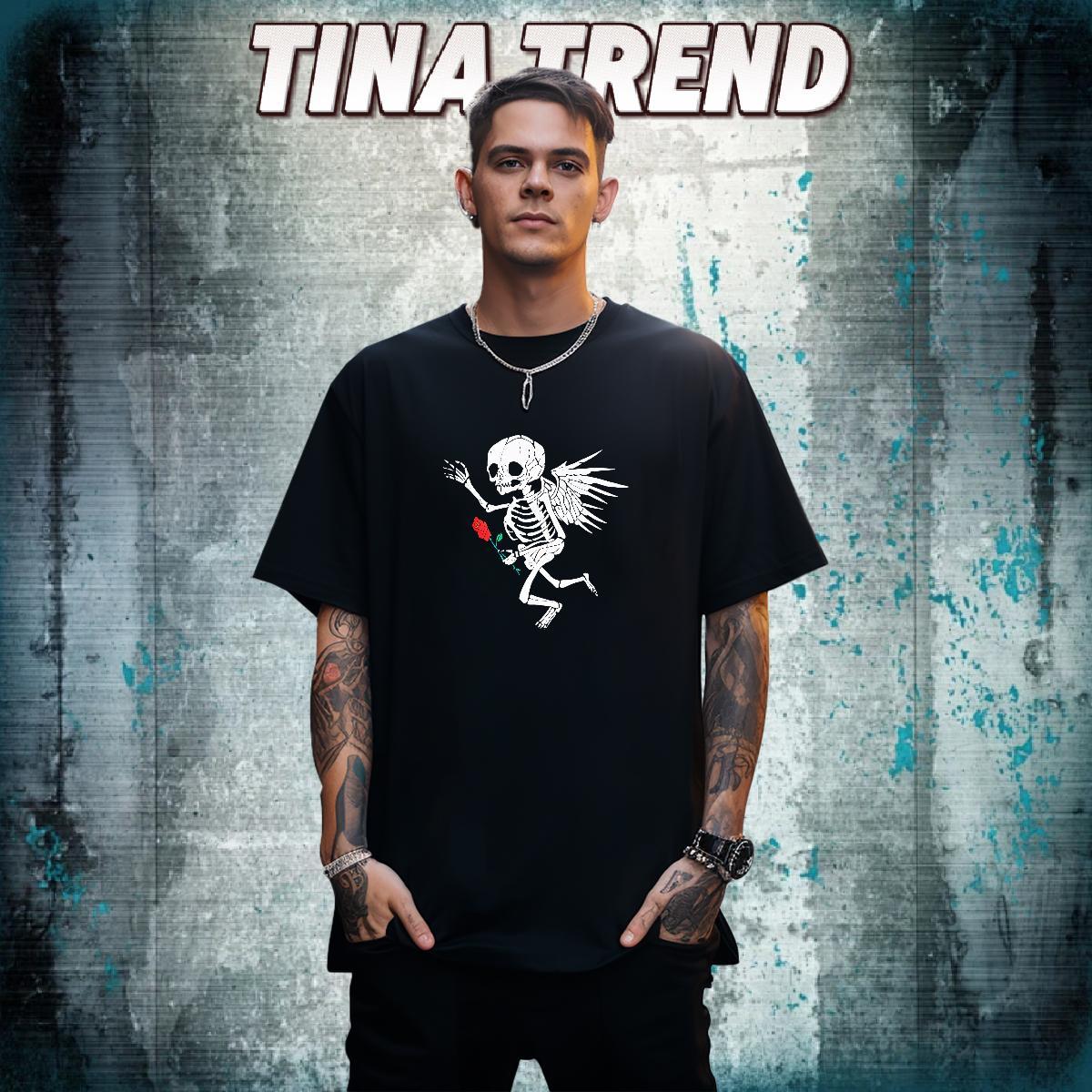 Classic Mens T Shirts 230g Cotton skull Casual Beach Cartoon Printing L-4XL Pure Cotton Tshirts Fashion New Tees